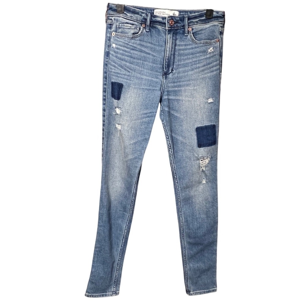 Abercrombie & Fitch Blue Patchwork Distressed Super Skinny Jeans Women 4R 27x31
